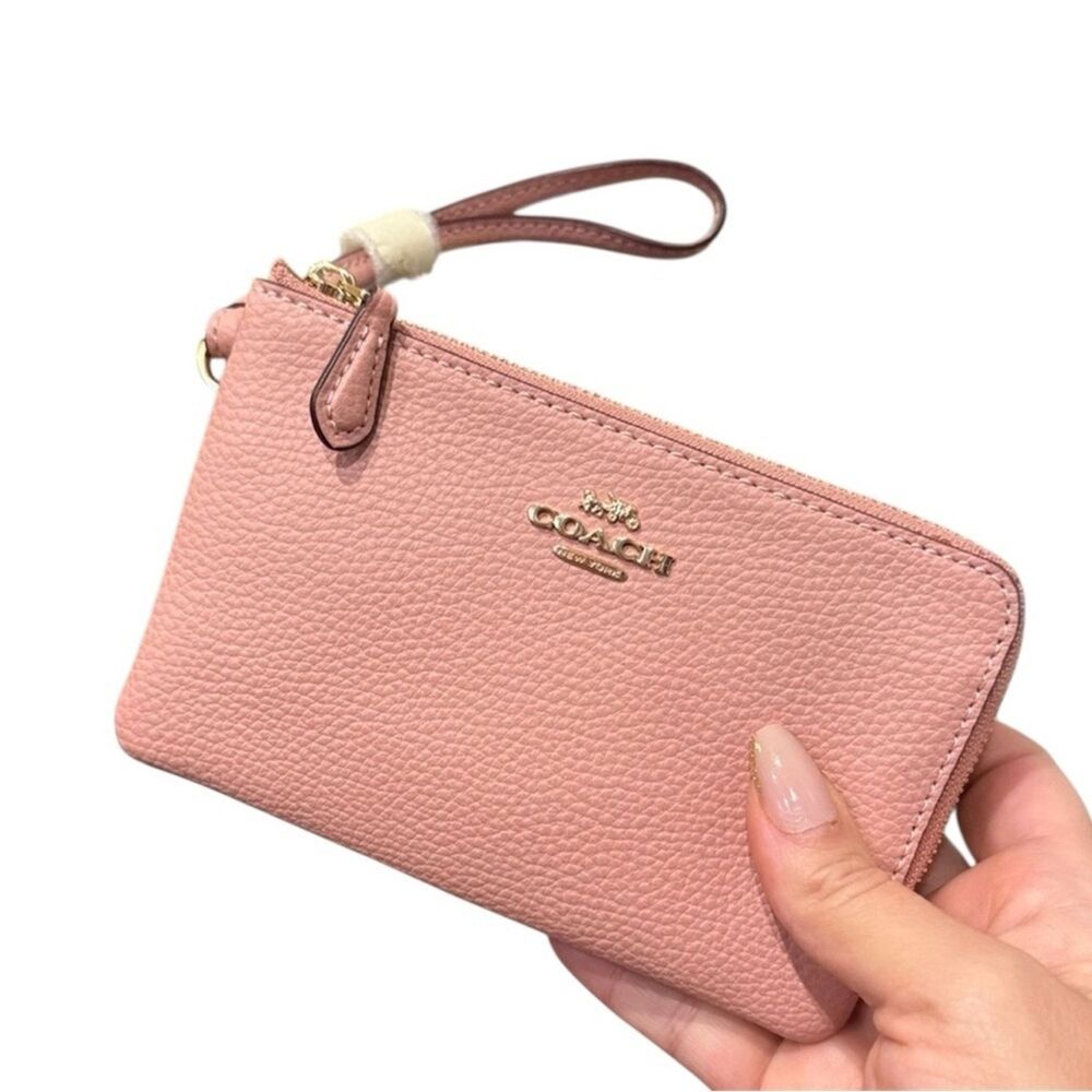 Coach Blush Pink Leather Wristlet new with care cards wallet designer bag coin - Picture 1 of 9